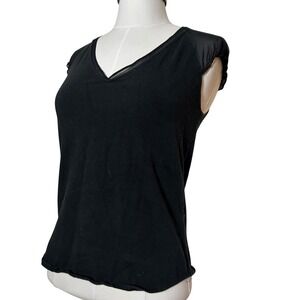 Express Black‎ Sheer Cap Sleeve V Neck Basic Top Tee Shirt Women's Size S